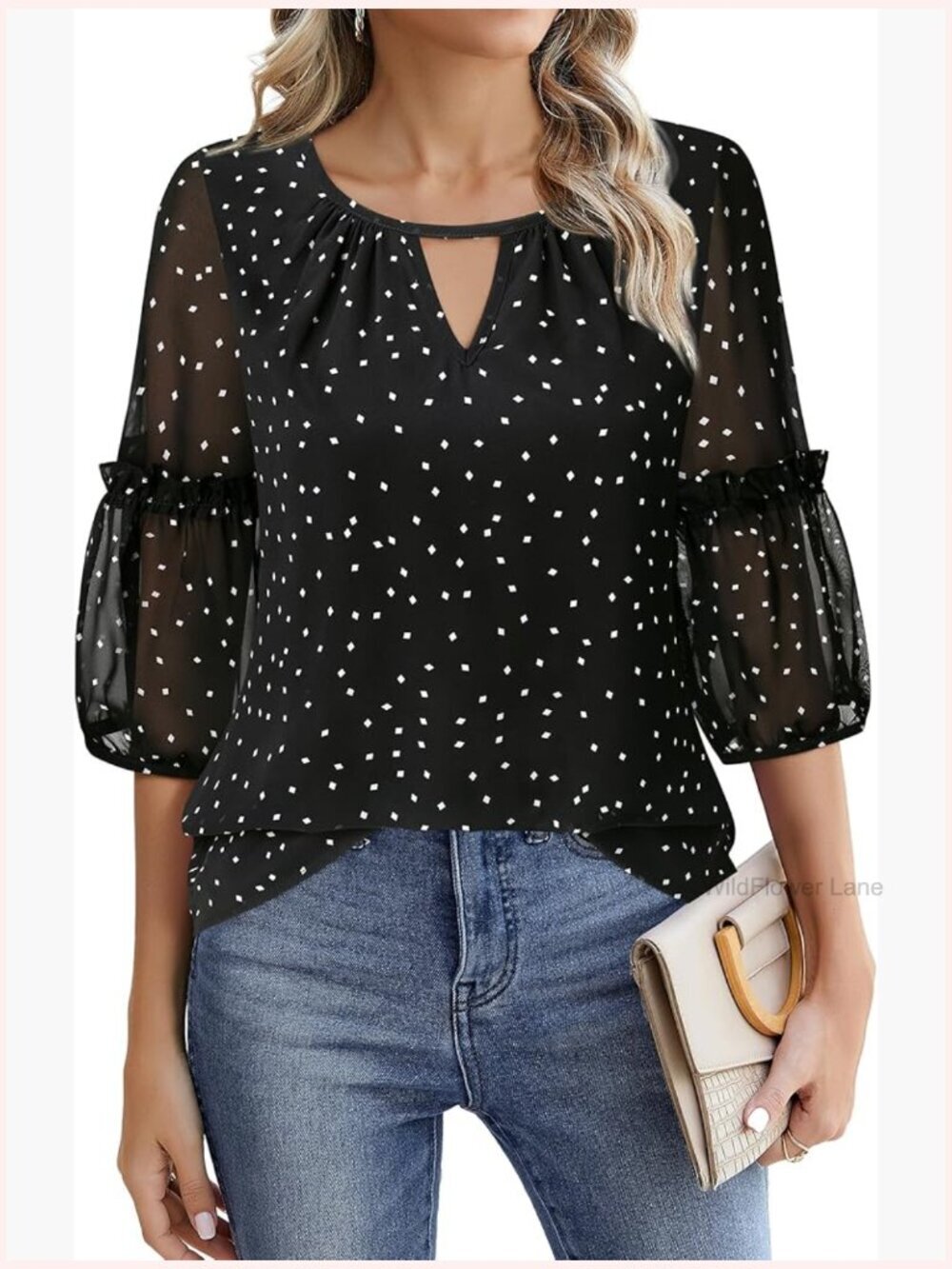 Business Casual 3/4 Sleeve Chiffon Blouse Office Work Top